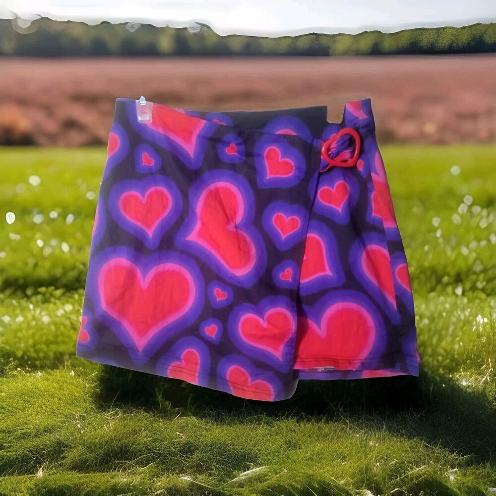 Dolls Kill Pink and Purple Heart Mini Skirt